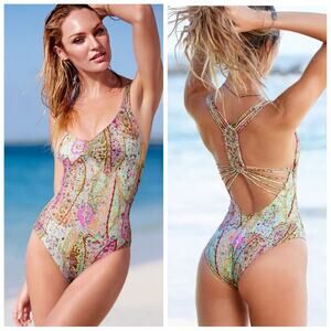 Victoria's Secret Archives Beach Macrame Strappy Shimmer Swimsuit sz S